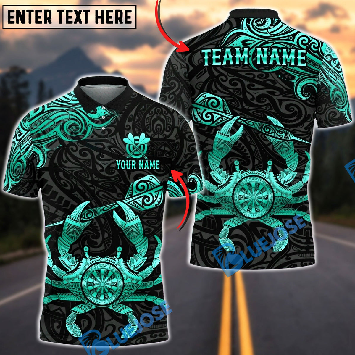 BlueJose Darts Tribal Crab Dartboard Personalized Name, Team Name Unisex Shirt (6 Colors)