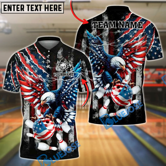 BlueJose Bowling And Pins Eagle American Flag Lightning Personalized Shirt