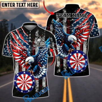 BlueJose Darts Eagle American Flag Lightning Personalized Name Shirt