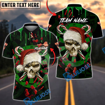 BlueJose Darts Skull Santa Personalized Name, Team Name Unisex Shirt (4 Colors)