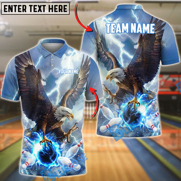 BlueJose Bowling Majestic Bald Eagle Lightning Storm Talons Gripping Ball Customized Name, Team Name 3D Shirt (4 Colors)