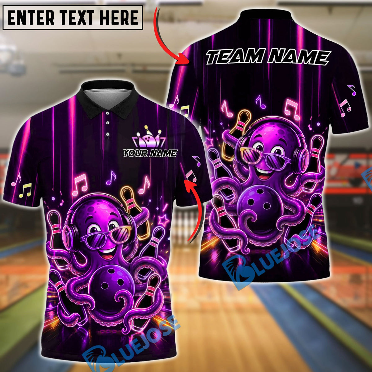 BlueJose Bowling Retro Party Octopus Sunglasses Vibrant Colorful Graphic Customized Name, Team Name 3D Shirt (4 Colors)