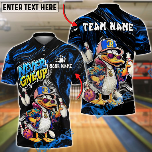 BlueJose Bowling Funny Duck Cartoon Character Urban Streetwear Vibrant Sportswear Customized Name, Team Name 3D Shirt (4 Colors)