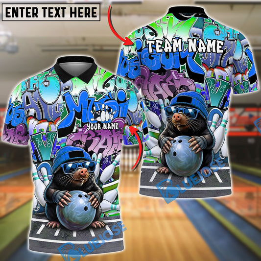 BlueJose Bowling And Pins Funny Mole Cartoon Character Hip Hop Streetwear Sportswear Apparel Customized Name, Team Name 3D Shirt (6 Colors)