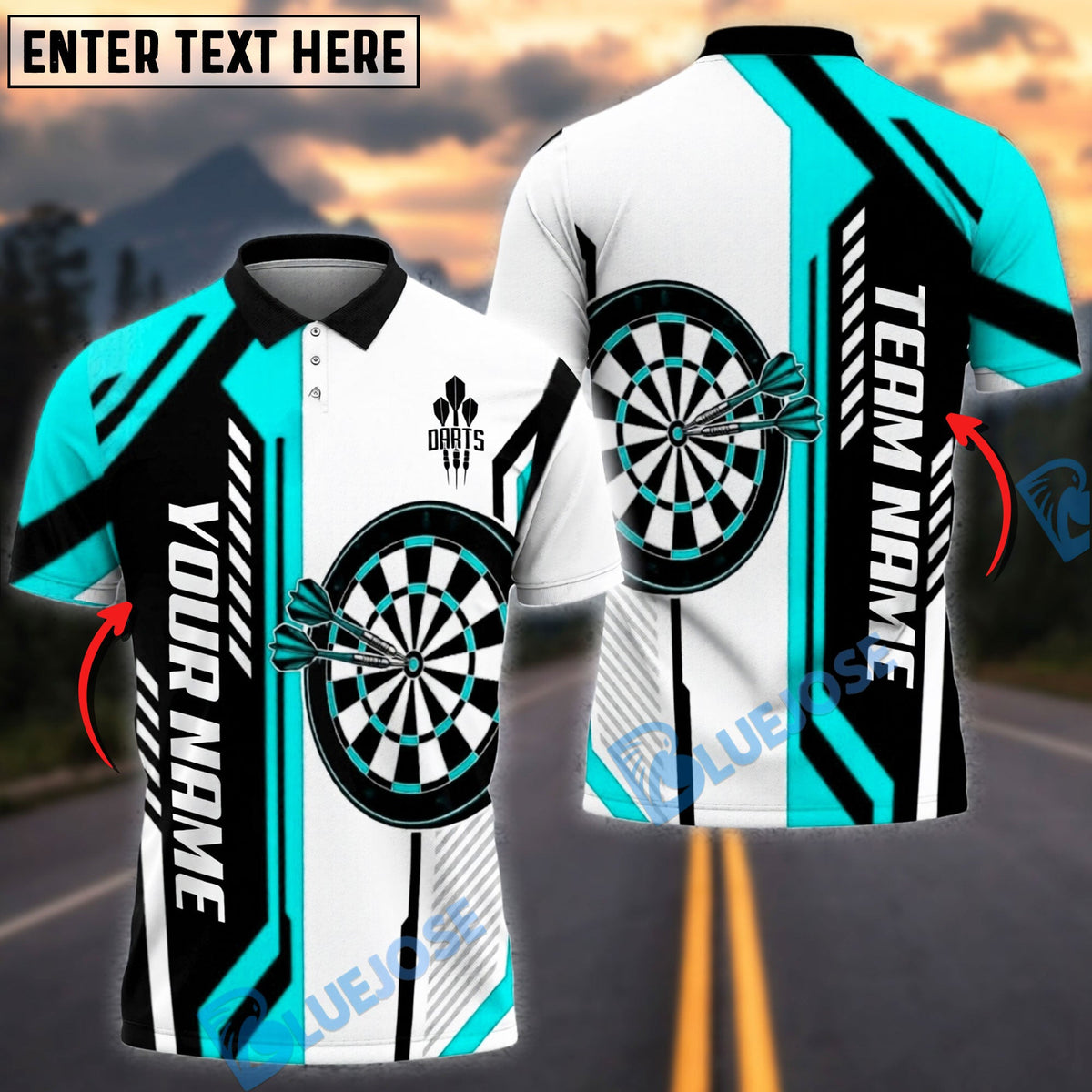 BlueJose Darts Geometric Stripe Dartboard Personalized Name, Team Name Unisex Shirt (4 Colors)