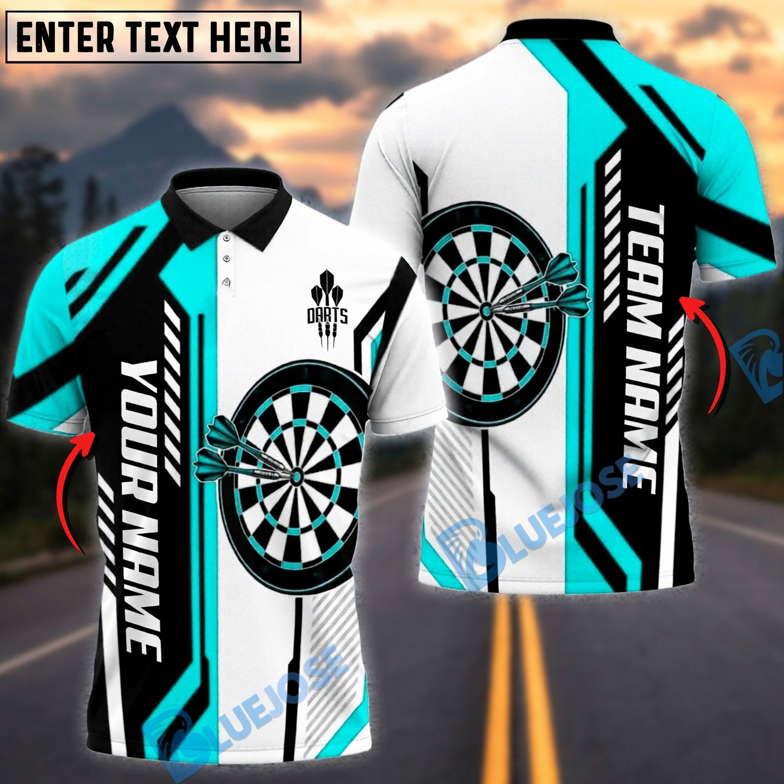 BlueJose Darts Geometric Stripe Dartboard Personalized Name, Team Name Unisex Shirt (4 Colors)