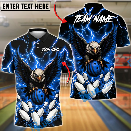 BlueJose  Bowling Fierce Bald Eagle Lightning Storm Talons Gripping Ball Customized Name, Team Name 3D Shirt (4 Colors)