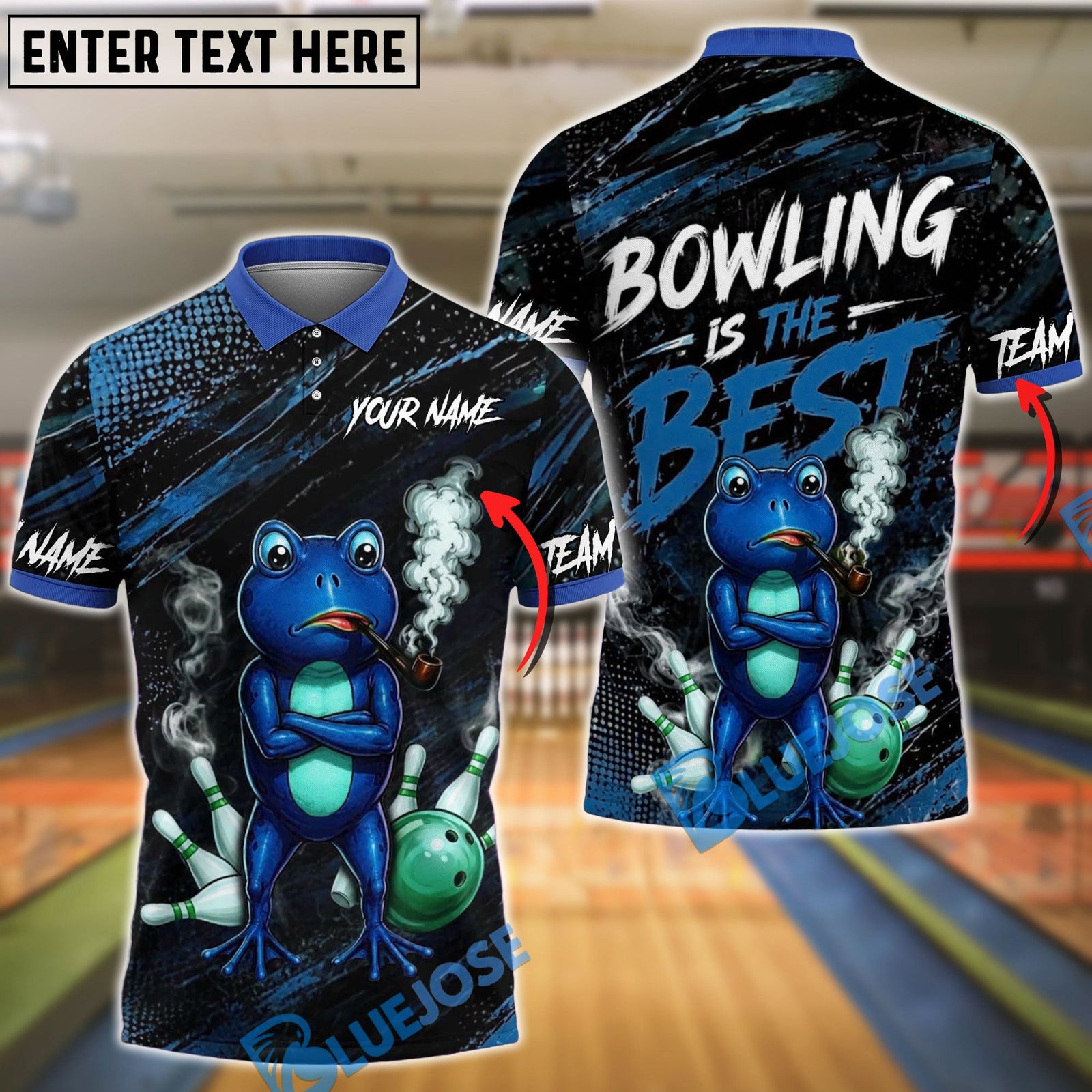 BlueJose Bowling Is The Best Cool Green Frog Smoking Pipe Quote Customized Name, Team Name 3D Shirt (4 Colors)