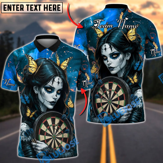 BlueJose Darts Gothic Butterfly Girl Personalized Name, Team Name Unisex Shirt (4 Colors)