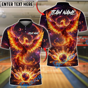 BlueJose Bowling And Pins Phoenix Firebird Strike Customized Name, Team Name 3D Shirt (4 Colors)