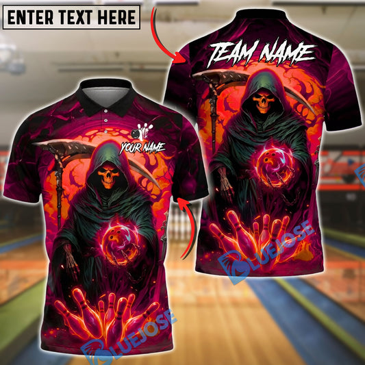 BlueJose Bowling And Pins Grim Reaper Mystic Customized Name, Team Name 3D Shirt (4 Colors)