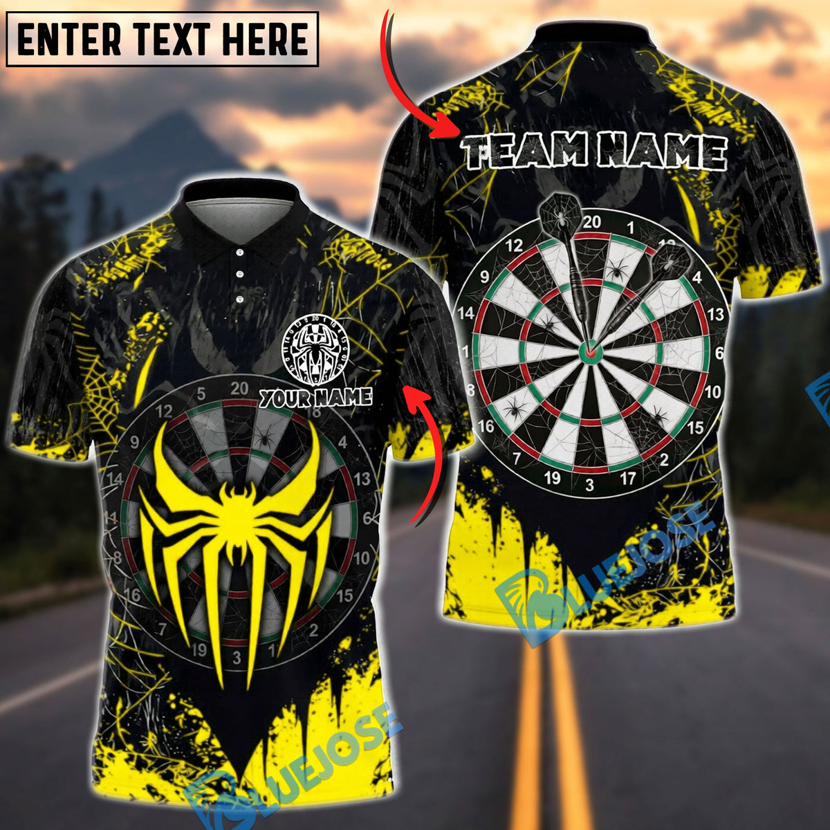 BlueJose Darts Spider Web Personalized Name, Team Name Unisex Shirt (6 Colors)