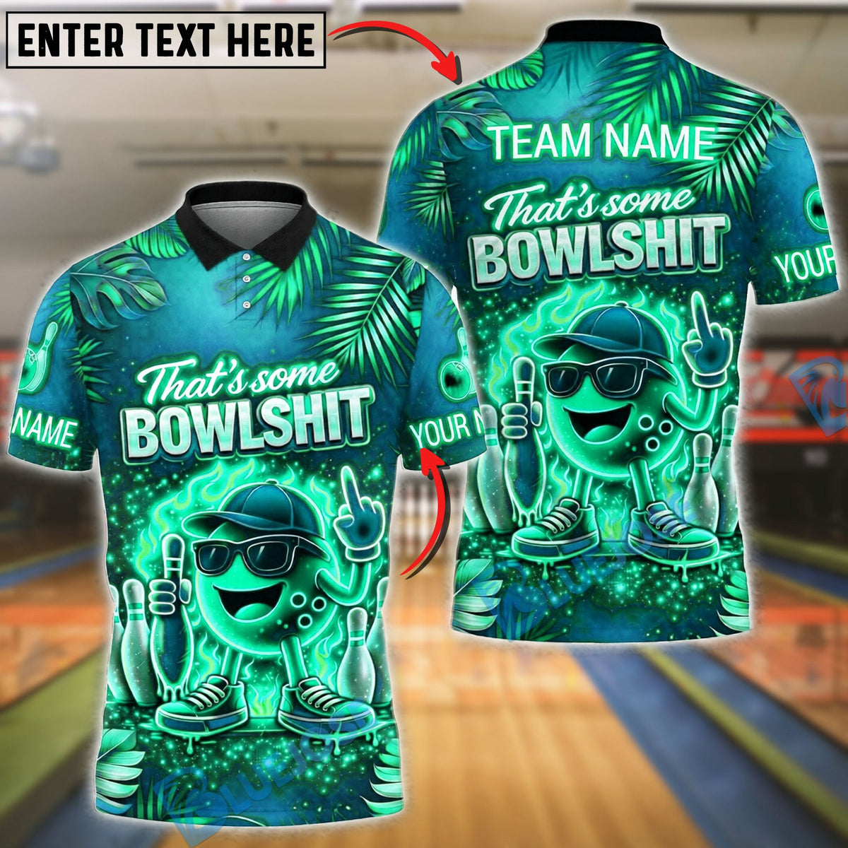 BlueJose Bowling And Pins Fiery Cartoon Ball Customized Name, Team Name 3D Shirt (4 Colors)
