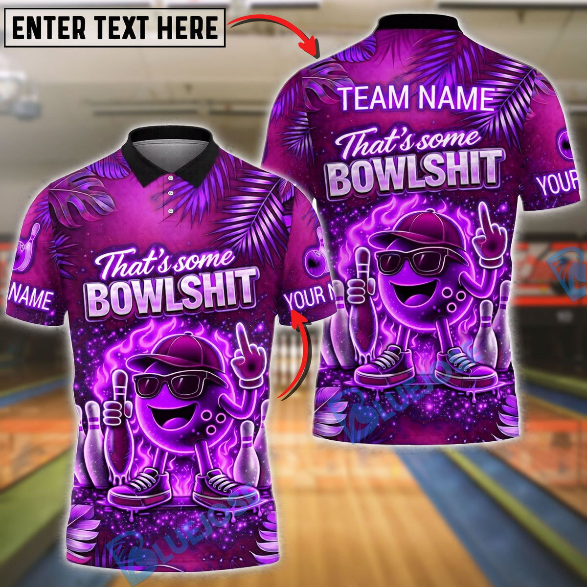 BlueJose Bowling And Pins Fiery Cartoon Ball Customized Name, Team Name 3D Shirt (4 Colors)