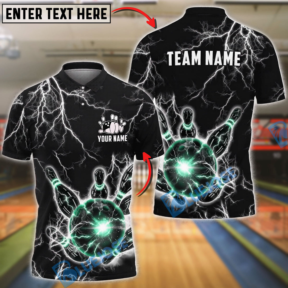 BlueJose Bowling And Pins Lightning Strike Electric Ball Power Customized Name, Team Name 3D Shirt (6 Colors)