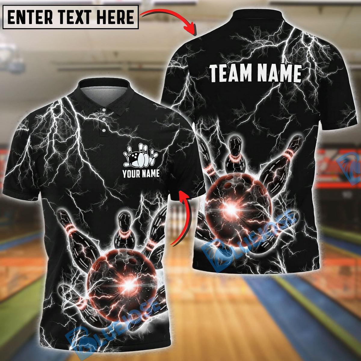 BlueJose Bowling And Pins Lightning Strike Electric Ball Power Customized Name, Team Name 3D Shirt (6 Colors)