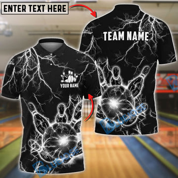 BlueJose Bowling And Pins Lightning Strike Electric Ball Power Customized Name, Team Name 3D Shirt (6 Colors)