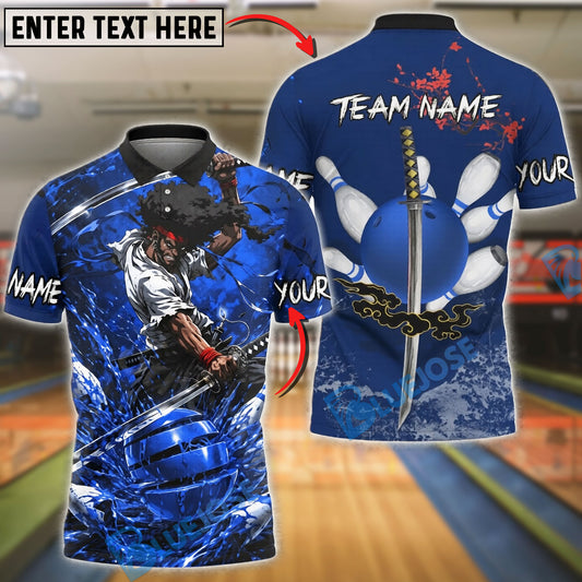 BlueJose Bowling And Pins Afro Samurai Warrior Katana Slash Blood Design Customized Name, Team Name 3D Shirt (4 Colors)