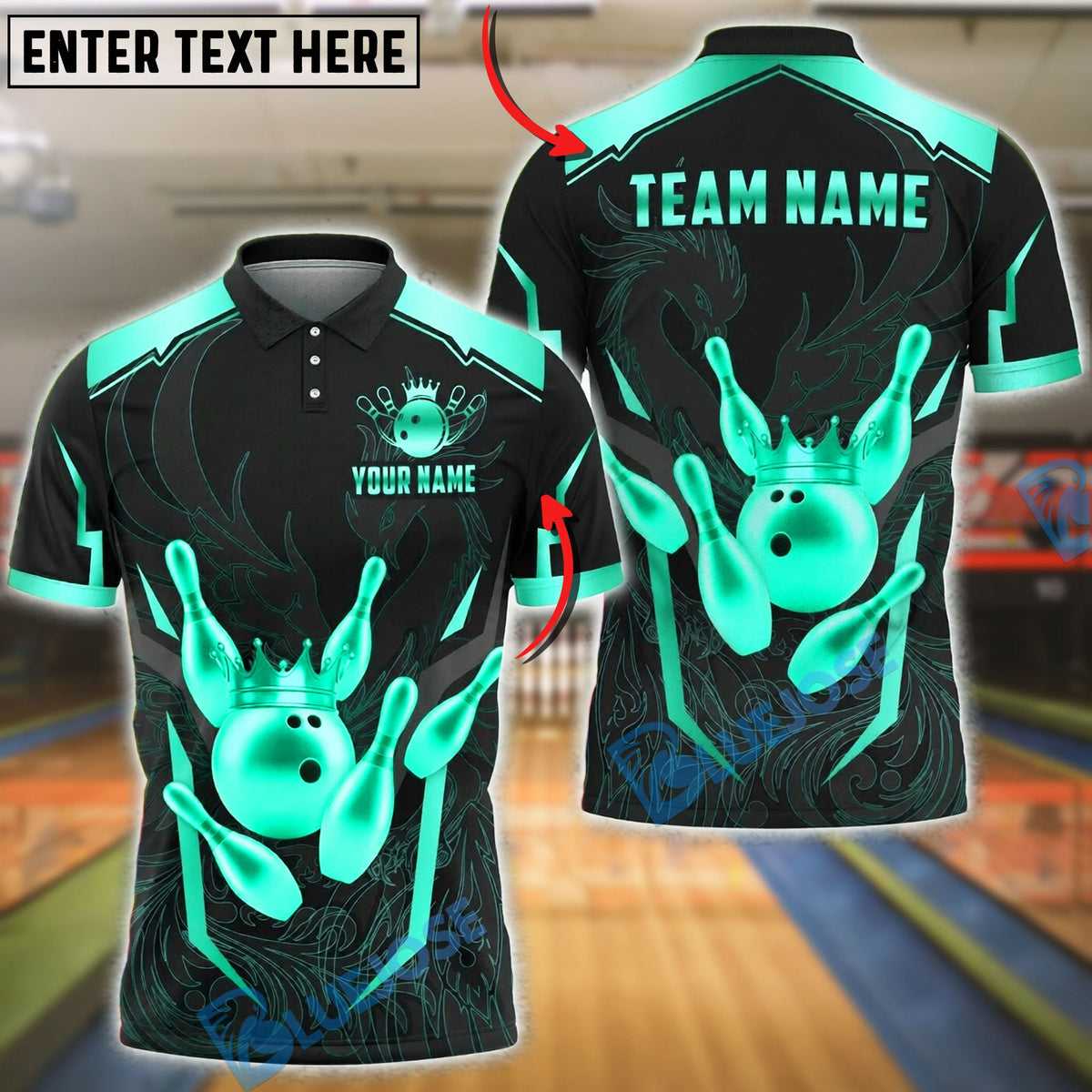 BlueJose Bowling And Pins Luxury Gold Crown Ball Phoenix Design Customized Name, Team Name 3D Shirt (6 Colors)