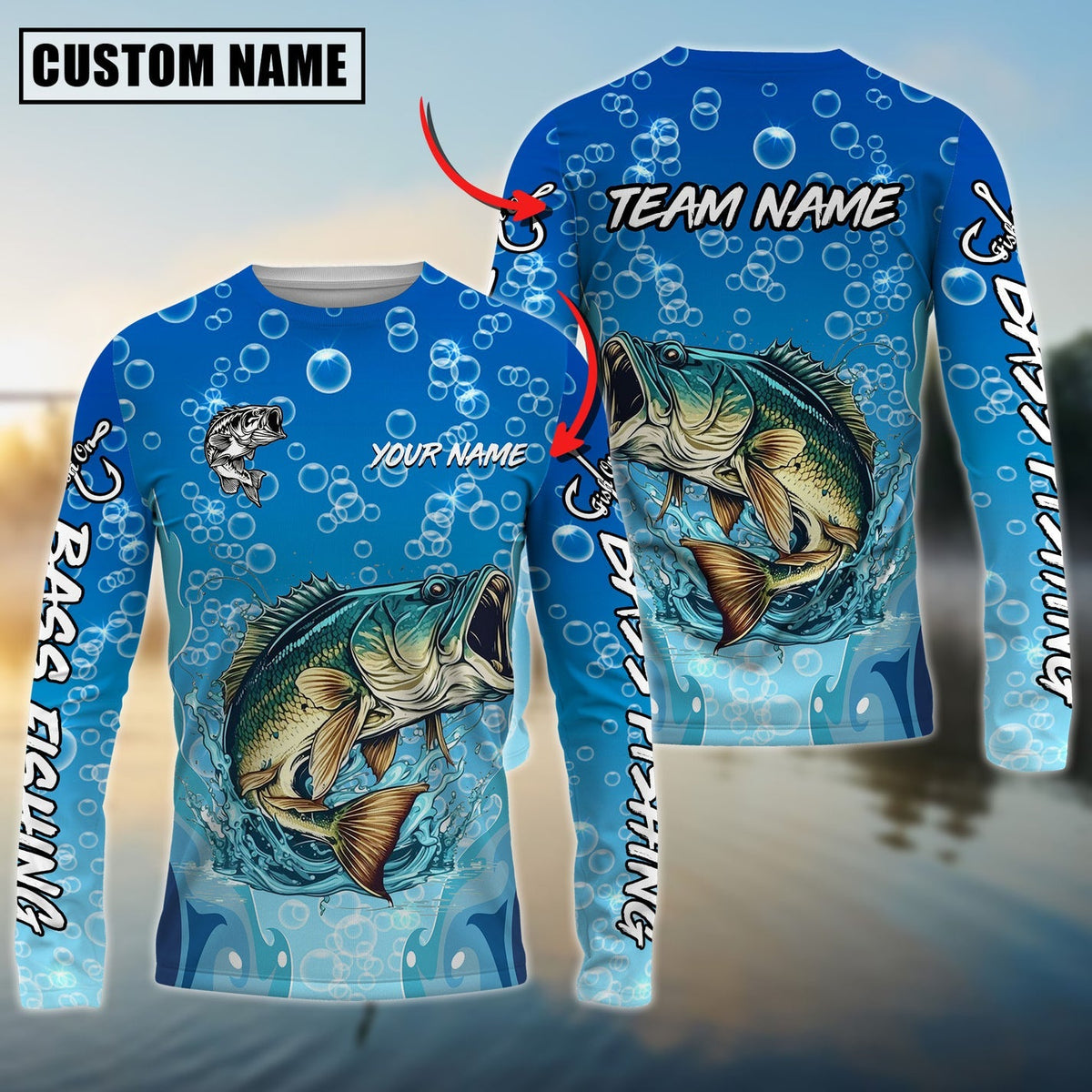 Bluejose Bass Fishing Funny Cartoon Bubble Design Name &amp; Team Name 3D Shirts
