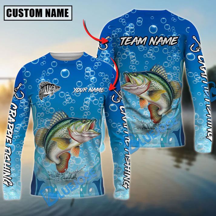 Bluejose Crappie Fishing Funny Cartoon Bubble Design Name &amp; Team Name 3D Shirts