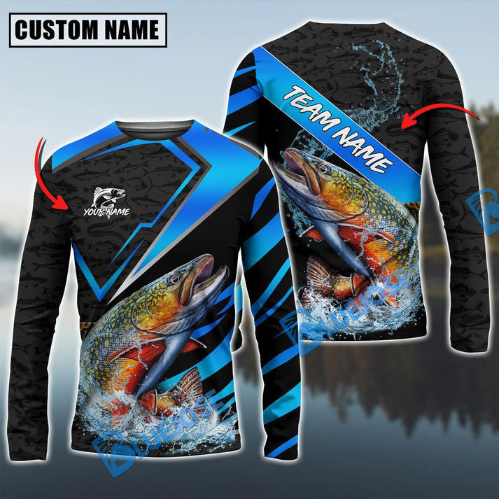 Bluejose Trout Fishing Premium Fish Pattern Name &amp; Team Name 3D Shirts