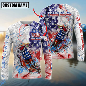 Bluejose Bass Fishing US Flag Pattern Design Name & Team Name 3D Shirts