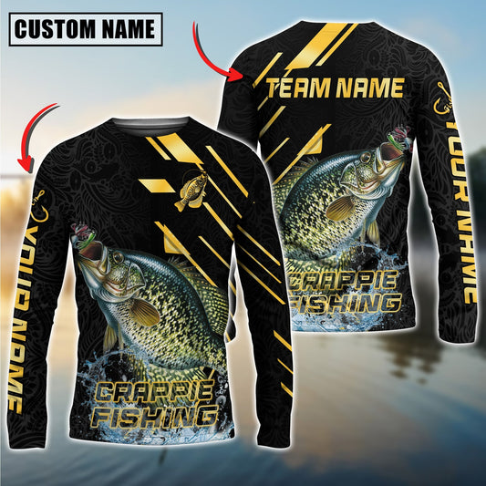Bluejose Crappie Fishing Gold Black Pattern Design Name & Team Name 3D Shirts