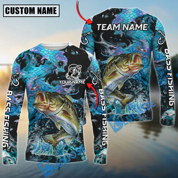 Bluejose Bass Fishing Blue Fishing Skin Pattern Name & Team Name 3D Shirts