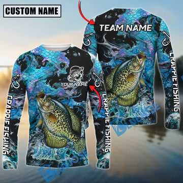 Bluejose Crappie Fishing Blue Fishing Skin Pattern Name & Team Name 3D Shirts