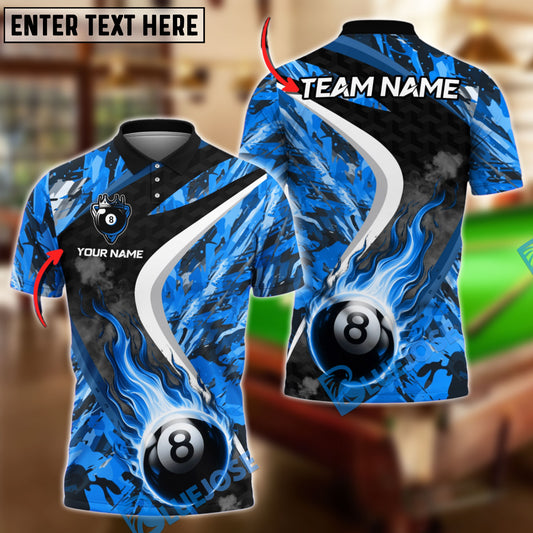 BlueJose Billiards Ball 8 Flame King Crown Personalized Name Shirt (4 Colors)