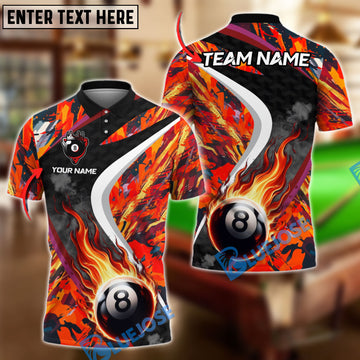 BlueJose Billiards Ball 8 Flame King Crown Personalized Name Shirt (4 Colors)