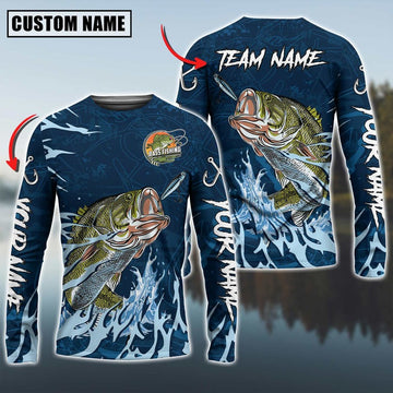 Bluejose Bass Fishing Navy Water Pattern Custom Name & Team Name 3D Shirts