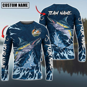 Bluejose Marlin Fishing Navy Water Pattern Custom Name & Team Name 3D Shirts