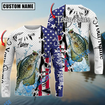 Bluejose Crappie Fishing American Flag Splash Custom Name & Team Name 3D Shirts