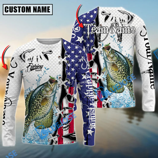 Bluejose Crappie Fishing American Flag Splash Custom Name & Team Name 3D Shirts