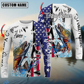 Bluejose Trout Fishing American Flag Splash Custom Name & Team Name 3D Shirts
