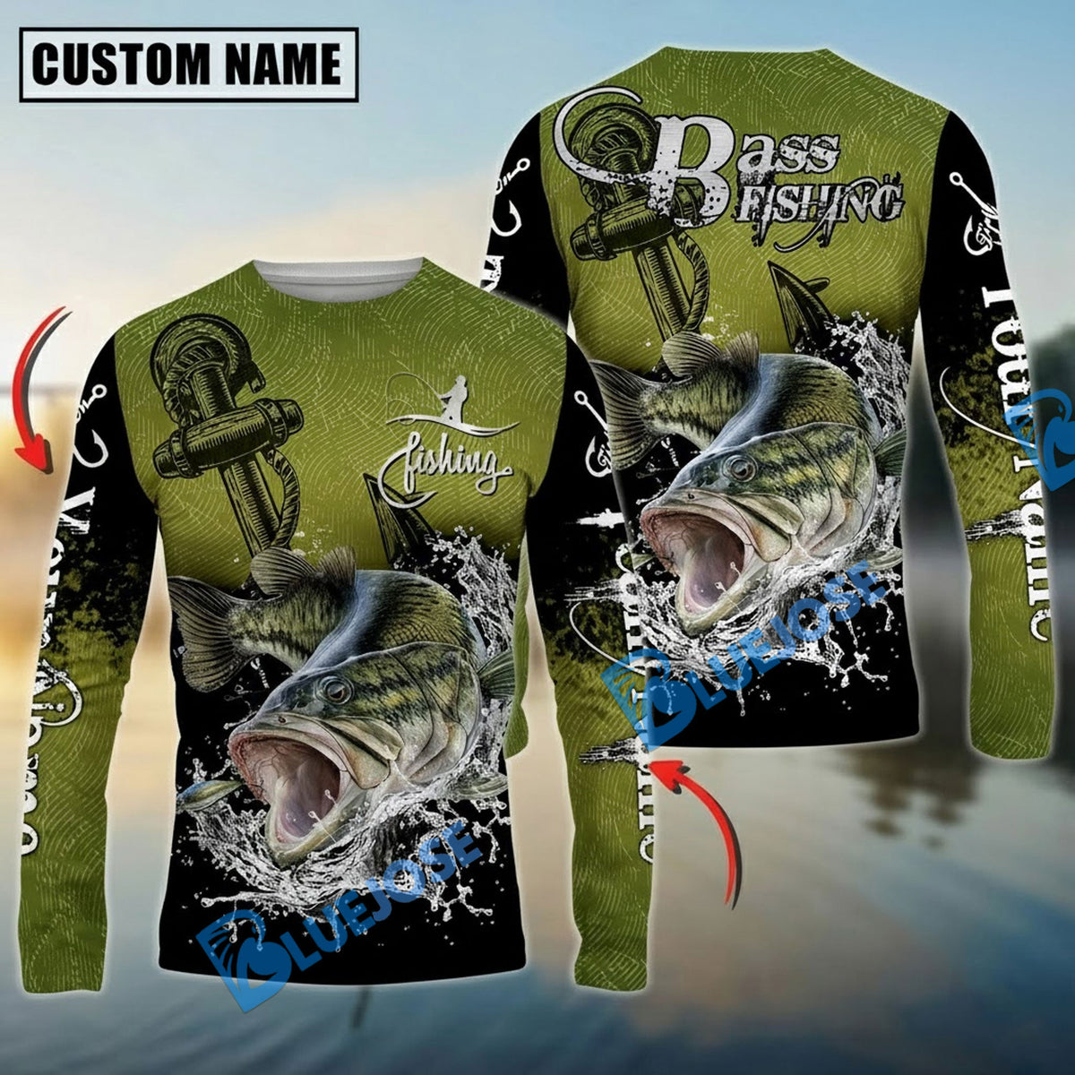 Bluejose Bass Fishing Anchor Design Custom Name &amp; Team Name 3D Shirts