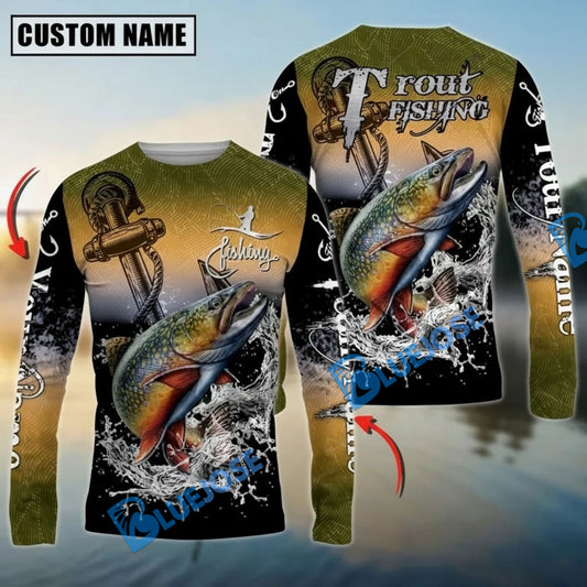 Bluejose Trout Fishing Anchor Design Custom Name & Team Name 3D Shirts