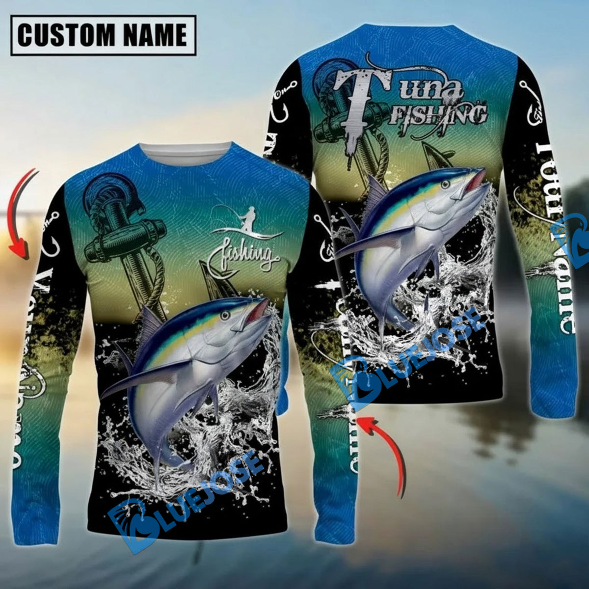 Bluejose Tuna Fishing Anchor Design Custom Name &amp; Team Name 3D Shirts
