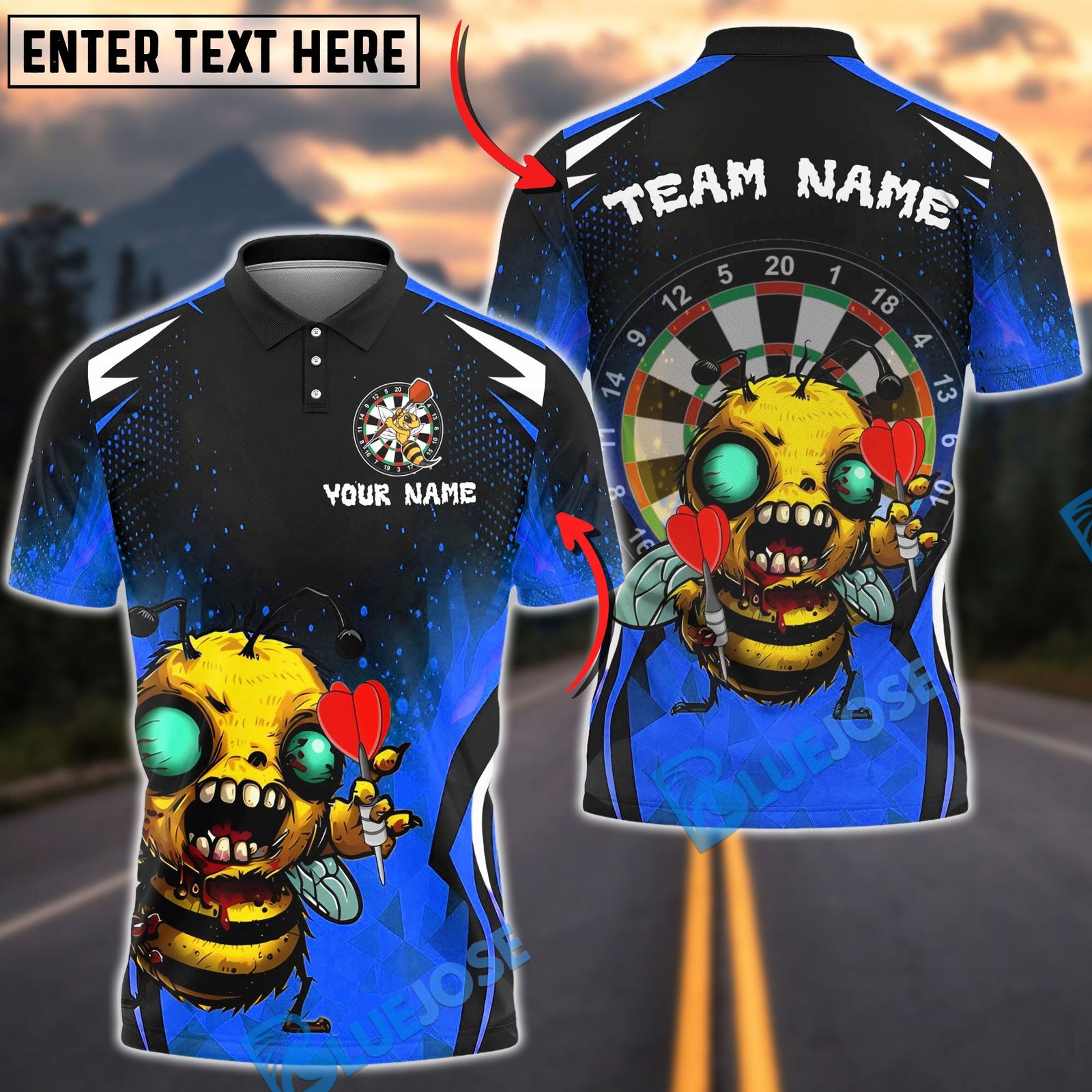 BlueJose Darts Angry Hornet Zombie Mascot Multicolor Options Personalized Name Shirt (6 Colors)