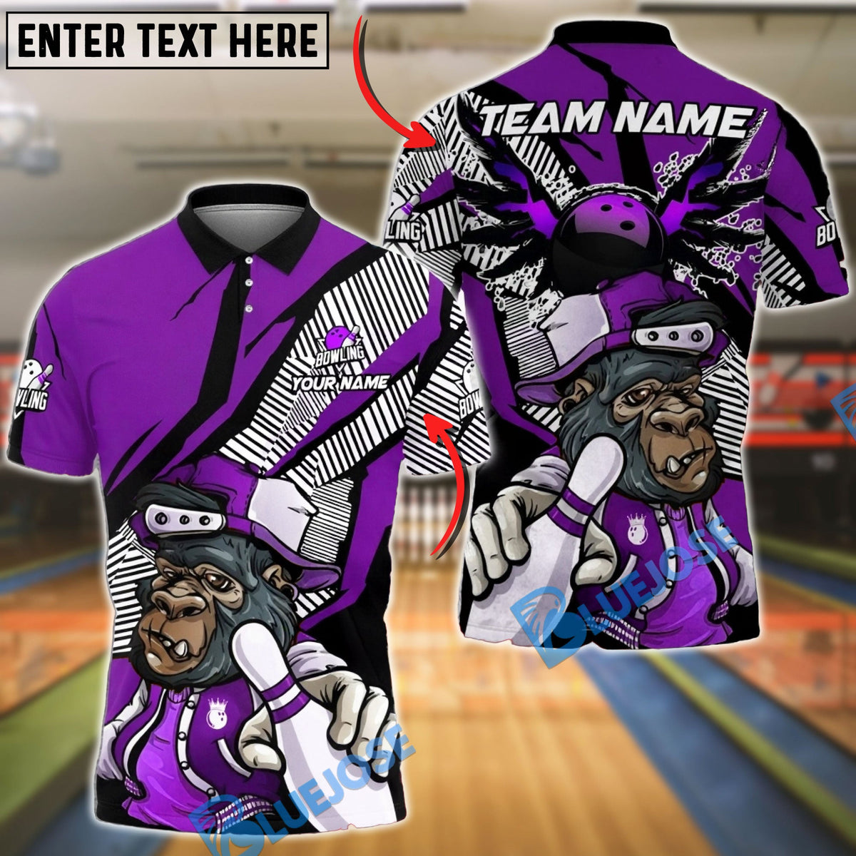 BlueJose Bowling & Pins Cool Gorilla Varsity Customized Name, Team Name 3D Shirt (4 Colors)