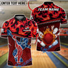 BlueJose Bowling & Pins Fire Flame Bowler Silhouette Customized Name, Team Name 3D Shirt (4 Colors)