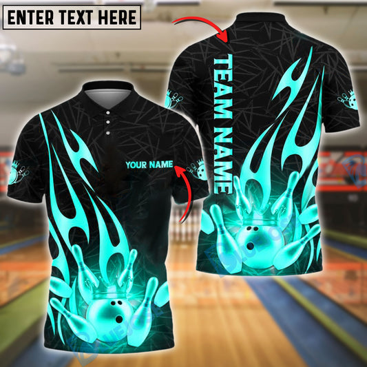 BlueJose Bowling And Pins Gold Flame Crown Design Royal Style Customized Name, Team Name 3D Shirt (4 Colors)