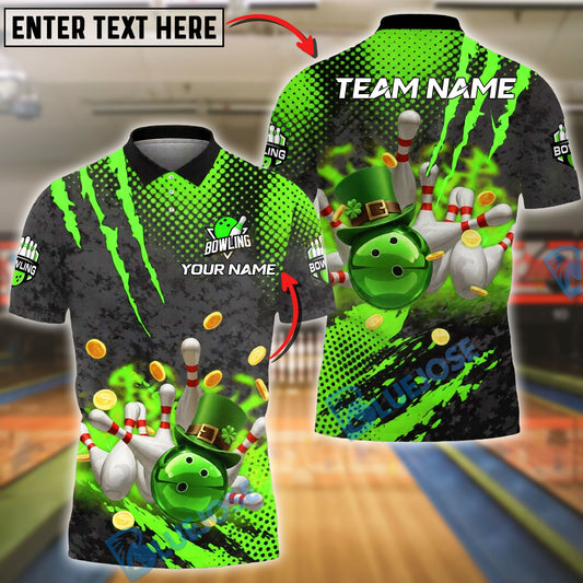 BlueJose Bowling Irish St Patrick Lucky Strike Graphic Personalized Name, Team Name 3D Shirt