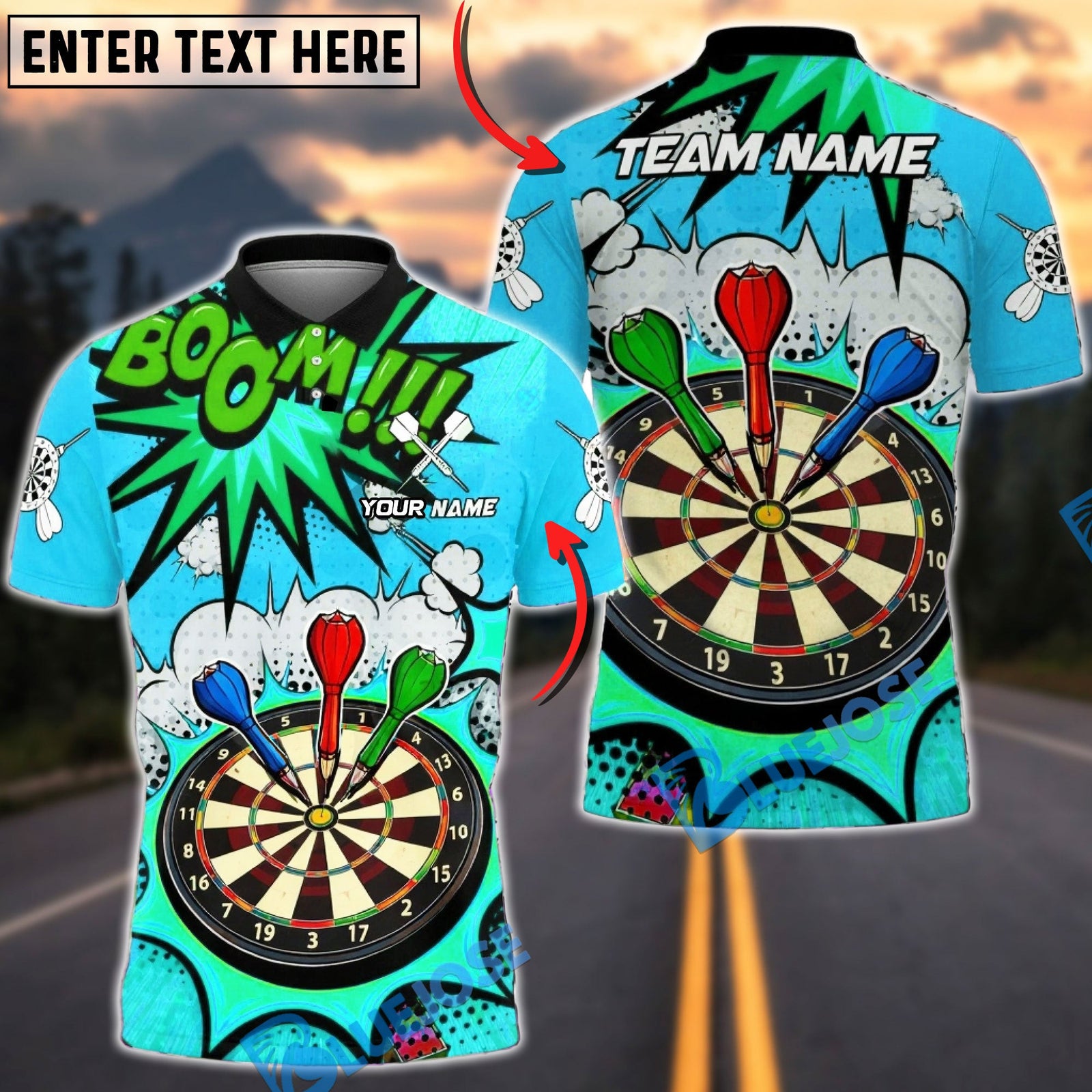 BlueJose Darts Bullseye Target Classic Design Multicolor Options Personalized Name Shirt (4 Colors)