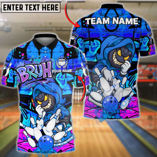 BlueJose Bowling & Pins Smile Face Neon Graffiti Customized Name, Team Name 3D Shirt (4 Colors)