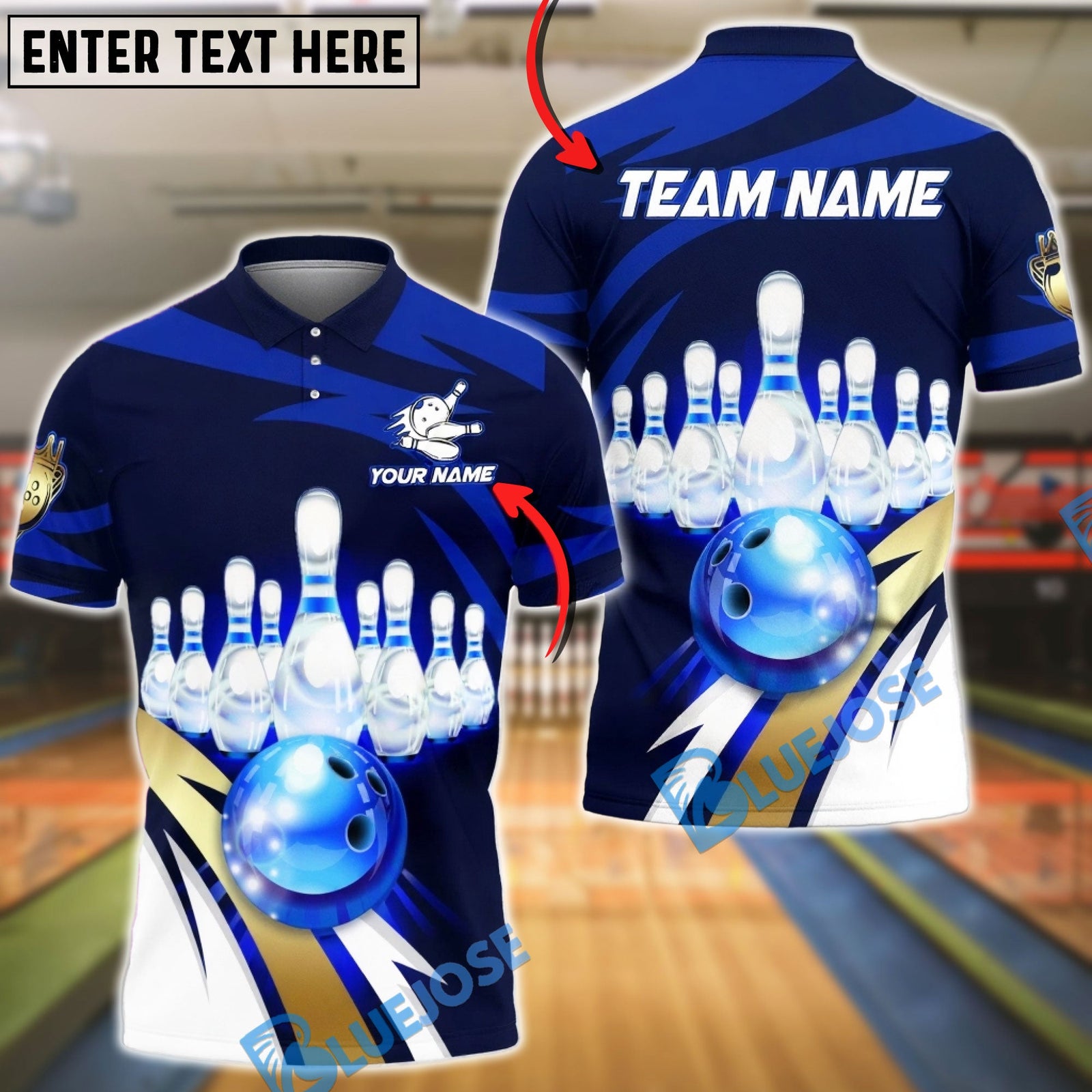 BlueJose Bowling & Pins 10 Pins Strike Maroon & White Graphic Customized Name, Team Name 3D Shirt (4 Colors)