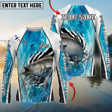 Bluejose Striped Bass Fishing Dynamic Water Splash Design Custom Name & Team Name 3D Shirts