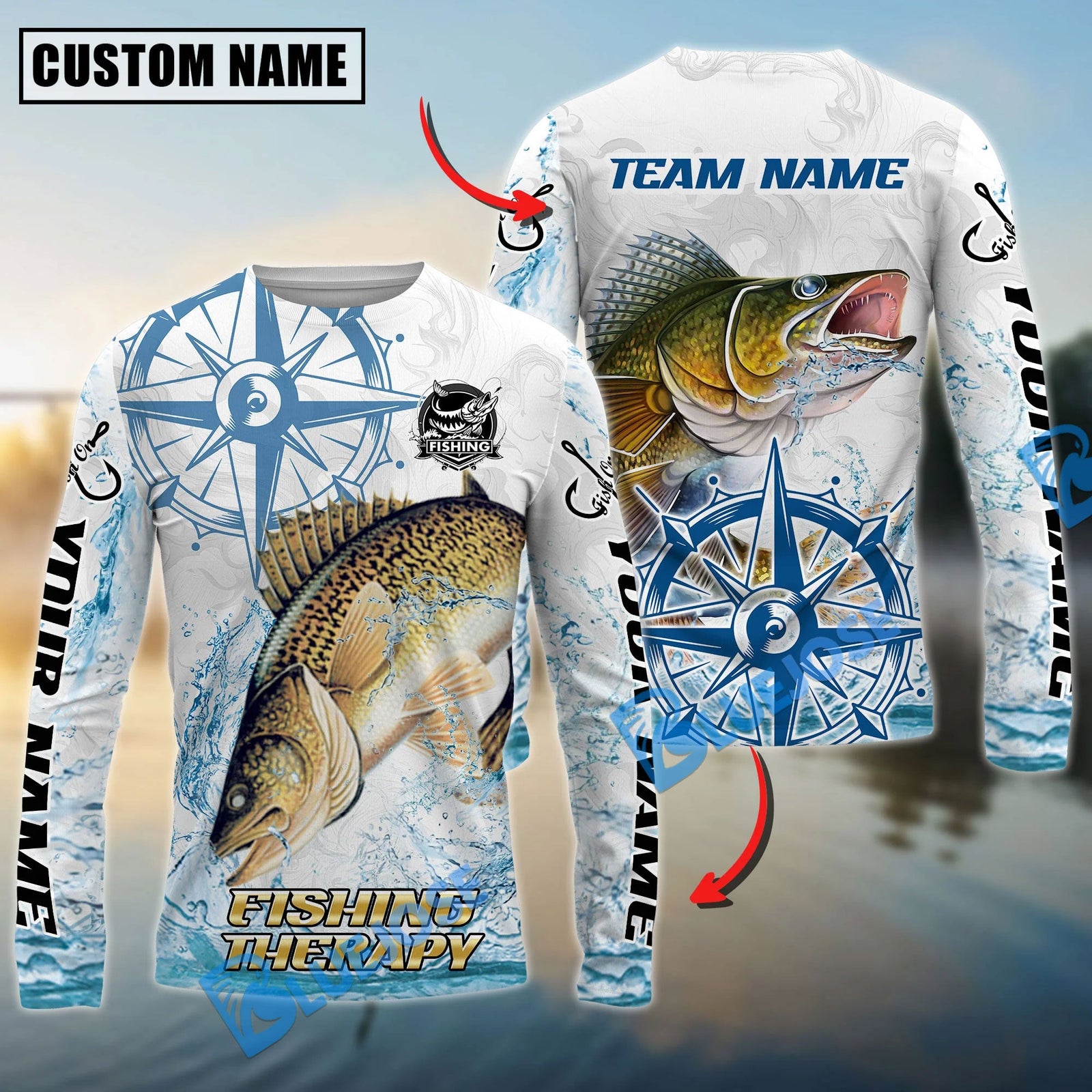 Bluejose Walleye Fishing Compass Navigation Style Custom Name & Team Name 3D Shirts